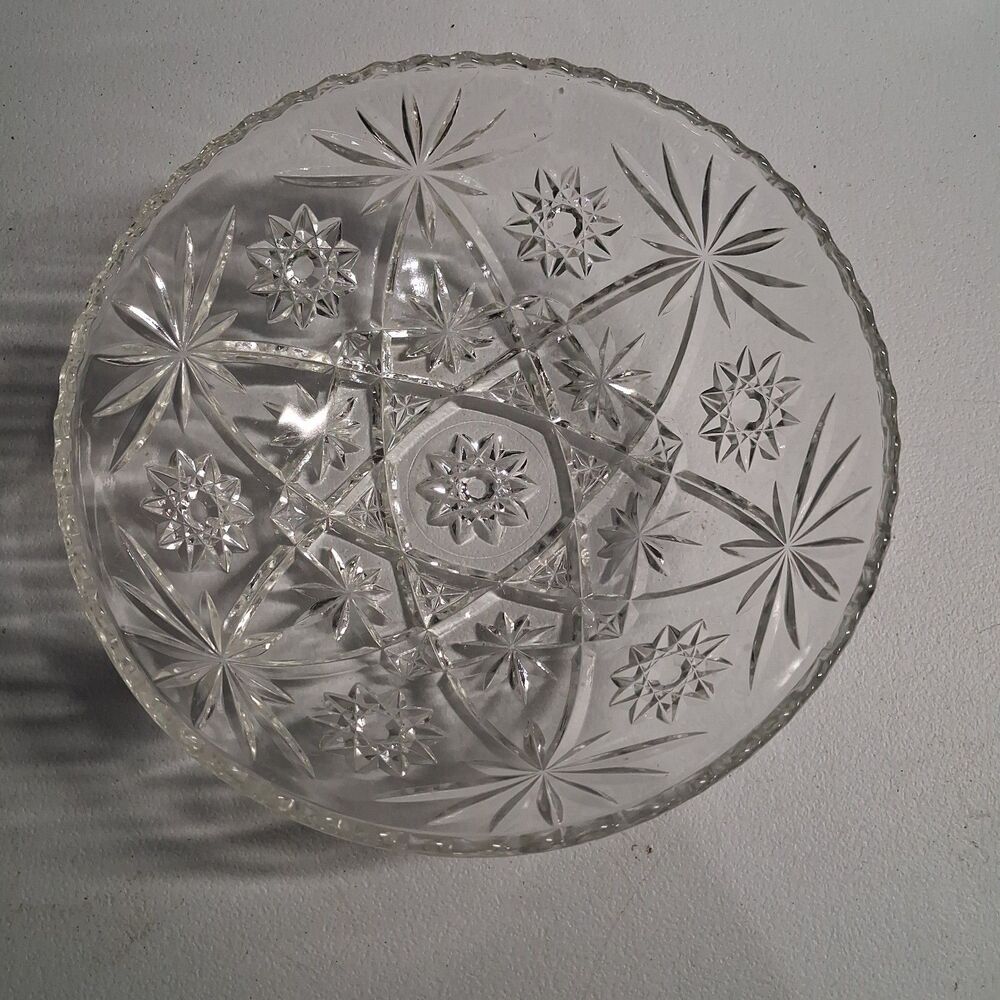 Vintage Anchor Hocking Star of David 10 1/2" Clear Glass Salad Bowl